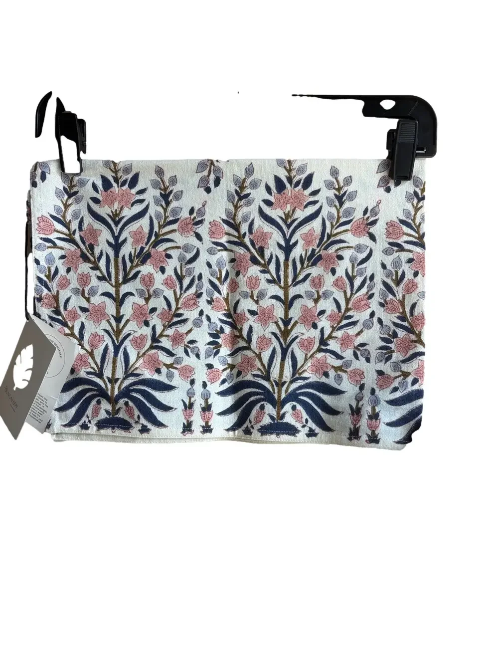 Bungalow Denmark NEW DISHTOWEL Floral Jacquard Navy & Blush NWT hostess gift